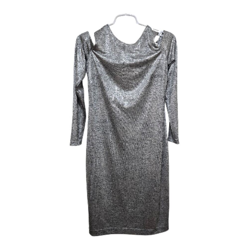 Calvin Klein Silver Metallic Cold Shoulder Sheath Dress Size 8